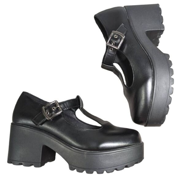 Black Women's Chunky Heel Mary Jane Shoes - Picture 2 of 8